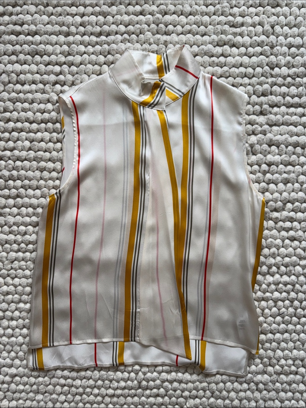 Frame Denim Sleeveless Stripe Mock-Neck Top in Cream, Mustard & Red
